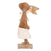 Clayre & Eef Decoratie Beeld Konijn 18*6*40 Cm Bruin, Wit Hout Decoratief Figuur Paashaas Woonaccessoires Bruin