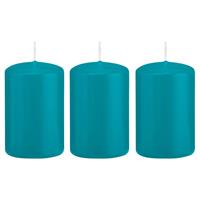 Shoppartners 3x Kaarsen Turquoise Blauw 5 X 8 Cm 18 Branduren Sfeerkaarsen tompkaarsen