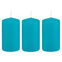Shoppartners 3x Kaarsen Turquoise Blauw 5 X 10 Cm 23 Branduren Sfeerkaarsen tompkaarsen