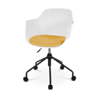 Nolon Nout bureaustoel wit met armleuningen en okergeel zitkussen - zwart onderstel