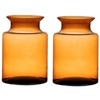 Bellatio Set Van 2x Stuks Oranje/transparante Melkbus Vaas/vazen Van Glas 20 Cm - Vazen