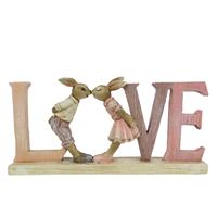 Clayre & Eef Decoratie Konijn 19*3*9 Cm Roze Kunststof Love Decoratief Figuur Paashaas Woonaccessoires Roze Decoratief