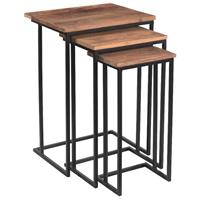 I-Catchers Industriële bijzettafel vierkant hout&staal | Set van 3