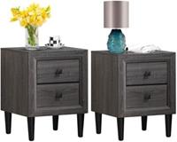 costway Nachtkastje Hout Kleine Bijzettafel met 2 Laden Modern Nachtkastje voor Slaapkamer Woonkamer 39,5 x 39,5 x 55 cm (Set van 2 Grijs/Wit/Zwart)