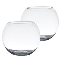 Bellatio Set van 2x stuks transparante ronde bol vissenkom vaas/vazen van glas 11 x 14 cm - Bloemenvaas voor binnen gebruik