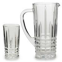 Vivalto Glazen schenkkan/karaf 1liter 25 x 16 cm met 6 drinkglazen van 250 ML - Sapkan/waterkan en waterglazen