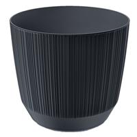 Prosperplast Moderne carf-stripe plantenpot/bloempot kunststof dia 13 cm/hoogte 11 cm antraciet grijs voor binnen/buiten