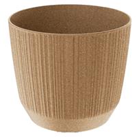 Prosperplast Moderne carf-stripe plantenpot/bloempot kunststof dia 13 cm/hoogte 11 cm eco/aarde beige voor binnen/buiten