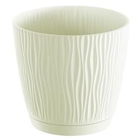 Prosperplast Stijlvolle kunststof plantenpot/bloempot dia 13 cm/hoogte 12 cm Waves creme wit voor binnen/buiten