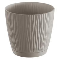 Prosperplast Stijlvolle kunststof plantenpot/bloempot dia 13 cm/hoogte 12 cm Waves taupe voor binnen/buiten