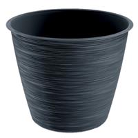 Prosperplast Stijlvolle kunststof plantenpot/bloempot dia 15 cm/hoogte 12.5 cm Paintstripe antraciet grijs voor binnen/buiten