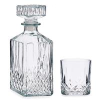 Vivalto Luxe Karaf van gedecoreerd glas met 4x stuks water/whisky glazen set -
