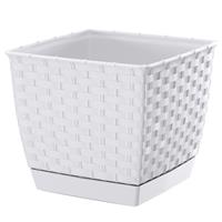 Prosperplast Plantenpot/bloempot rotan kunststof 14.5 x 14.5 cm en hoogte 12.5 cm parel wit voor binnen/buiten