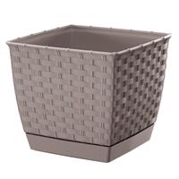 Prosperplast Plantenpot/bloempot rotan kunststof 19 x 19 cm en hoogte 16 cm taupe/beige voor binnen/buiten