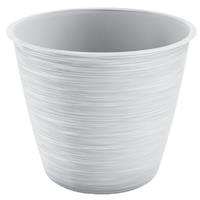 Prosperplast Stijlvolle kunststof plantenpot/bloempot dia 20 cm/hoogte 17 cm Paintstripe wit voor binnen/buiten