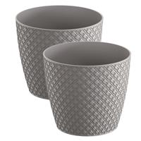 Prosperplast 2x stuks orient stijl plantenpot/bloempot kunststof dia 13 cm en hoogte 11 cm in het steenGrijs