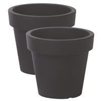 Prosperplast 2x stuks basic plantenpot/bloempot kunststof dia 13.5 cm/hoogte 12 cm Antraciet