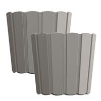 Prosperplast Set van 2x stuks wood-look plantenpot/bloempot kunststof dia 12 cm/hoogte 11 cm steenGrijs