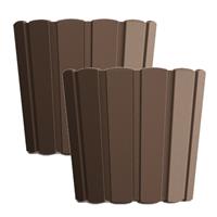 Prosperplast Set van 2x stuks wood-look plantenpot/bloempot kunststof dia 12 cm/hoogte 11 cm houtBruin