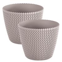 Prosperplast Set van 2x stuks plantenpotten/bloempotten kunststof dia 13 cm en hoogte 11 cm in het beige/Taupe