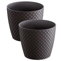 Prosperplast 2x stuks orient stijl plantenpot/bloempot kunststof dia 13 cm en hoogte 11 cm in het Antraciet