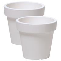 Prosperplast 2x stuks basic plantenpot/bloempot kunststof dia 13.5 cm/hoogte 12 cm parel Wit