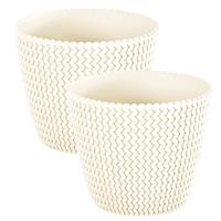 Prosperplast Set van 2x stuks plantenpotten/bloempotten kunststof dia 13 cm en hoogte 11 cm in het creme wit voor binnen/buiten