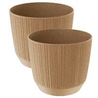 Prosperplast 2x stuks moderne carf-stripe plantenpot/bloempot kunststof dia 13 cm/hoogte 11 cm eco/aarde Beige