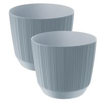 Prosperplast 2x stuks moderne carf-stripe plantenpot/bloempot kunststof dia 13 cm/hoogte 11 cm steenGrijs