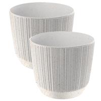 Prosperplast 2x stuks moderne carf-stripe plantenpot/bloempot kunststof dia 13 cm/hoogte 11 cm eco/hout Wit