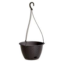 Prosperplast Hangende plantenpot/bloempot kunststof dia 22 cm/hoogte 14 cm donkerbruin met ophanghaak