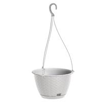 Prosperplast Hangende plantenpot/bloempot kunststof dia 22 cm/hoogte 14 cm parel wit met ophanghaak