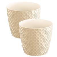 Prosperplast 2x stuks orient stijl plantenpot/bloempot kunststof dia 16 cm en hoogte 14 cm in het creme wit voor binnen/buiten