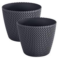 Prosperplast Set van 2x stuks plantenpotten/bloempotten kunststof dia 16 cm en hoogte 13 cm in het Antraciet