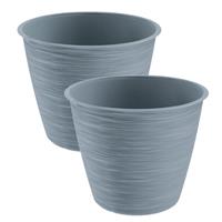 Prosperplast 2x stuks stijlvolle kunststof plantenpot/bloempot dia 15 cm/hoogte 12.5 cm Paintstripe steenGrijs