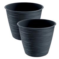 Prosperplast 2x stuks stijlvolle kunststof plantenpot/bloempot dia 15 cm/hoogte 12.5 cm Paintstripe Antraciet