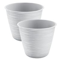 Prosperplast 2x stuks stijlvolle kunststof plantenpot/bloempot dia 15 cm/hoogte 12.5 cm Paintstripe Wit