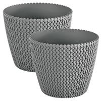 Prosperplast Set van 2x stuks plantenpotten/bloempotten kunststof dia 19 cm en hoogte 16 cm in het steenGrijs