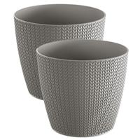 Prosperplast Set van 2x stuks stijlvolle plantenpotten/bloempotten kunststof dia 19 cm en hoogte 17 cm in het steenGrijs