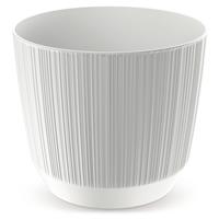 Prosperplast 2x stuks moderne carf-stripe plantenpot/bloempot kunststof dia 17 cm/hoogte 15 cm parel Wit