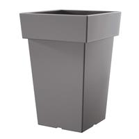 Prosperplast Hoge kunststof plantenpot/bloempot Square 19 cm/hoogte 29 cm steengrijs voor binnen/buiten