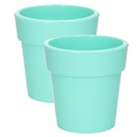 Hega Hogar Set van 2x stuks basic plantenpotten/bloempotten kunststof dia 20 cm/hoogte 20 cm pastel Groen