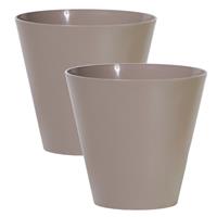 Prosperplast Set van 2x stuks plantenpotten/bloempotten kunststof dia 20cm en hoogte 19 cm Taupe