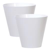 Prosperplast Set van 2x stuks plantenpotten/bloempotten kunststof dia 20cm en hoogte 19 cm parel Wit