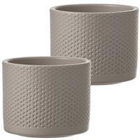 Mica Decorations Set van 2x stuks bloempot in kleur relief taupe keramiek voor kamerplant H10 x D12 cm- plantenpotten binnen