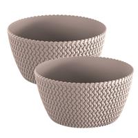 Prosperplast 2x stuks tafelstuk plantenpot/bloempot kunststof dia 24 cm en hoogte 12 cm in het Taupe
