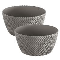 Prosperplast 2x stuks tafelstuk plantenpot/bloempot kunststof dia 24 cm en hoogte 12 cm in het steenGrijs