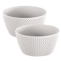 Prosperplast 2x stuks tafelstuk plantenpot/bloempot kunststof dia 24 cm en hoogte 12 cm in het parel Wit