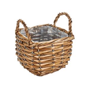 Ibergarden Bloempot/plantenbak riet/rotan mand met handvaten vierkant 15 x 15 x 14 cm