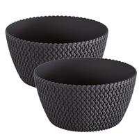 Prosperplast 2x stuks tafelstuk plantenpot/bloempot kunststof dia 24 cm en hoogte 12 cm in het Antraciet